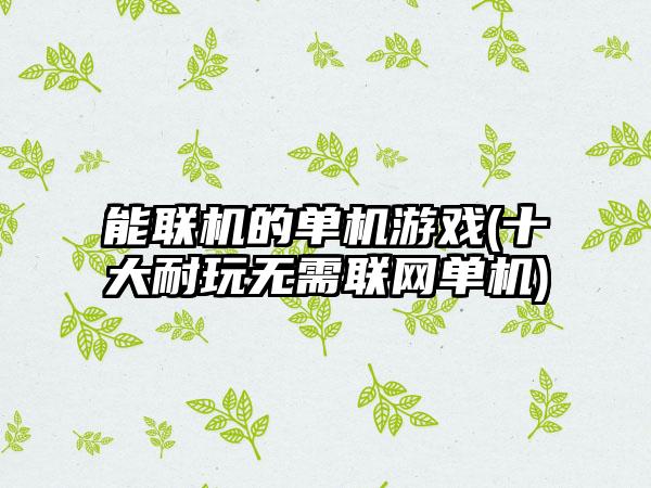 能联机的单机游戏(十大耐玩无需联网单机)