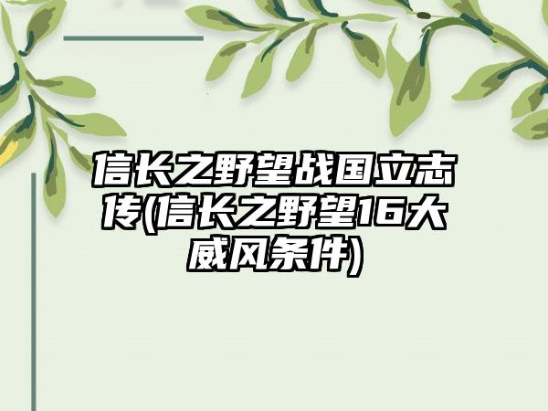 信长之野望战国立志传(信长之野望16大威风条件)