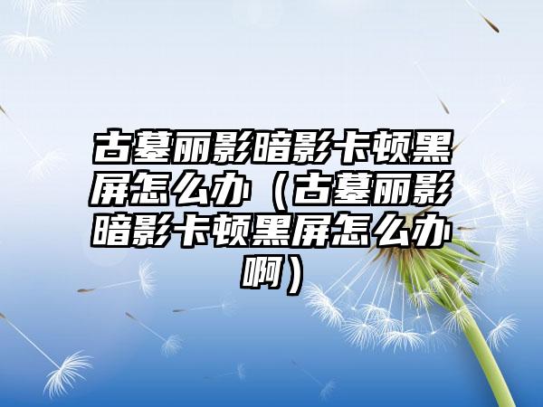 古墓丽影暗影卡顿黑屏怎么办（古墓丽影暗影卡顿黑屏怎么办啊）