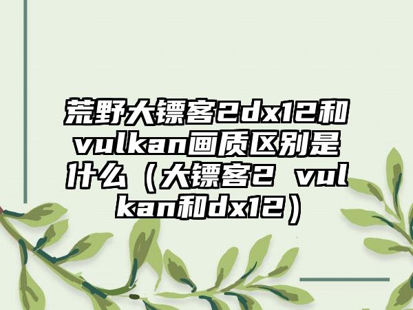 荒野大镖客2dx12和vulkan画质区别是什么（大镖客2 vulkan和dx12）