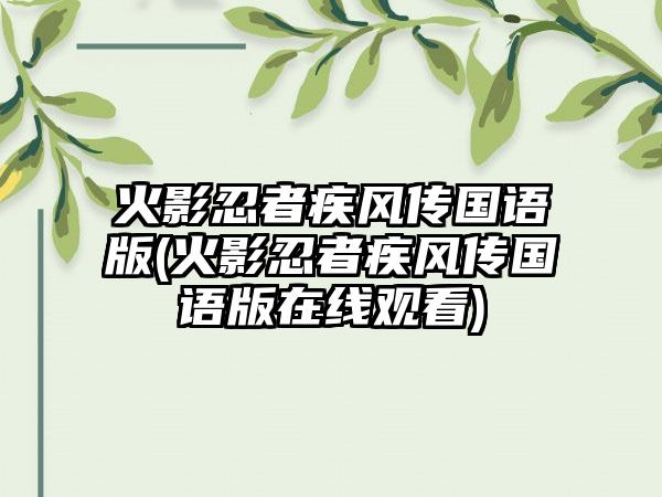 火影忍者疾风传国语版(火影忍者疾风传国语版在线观看)