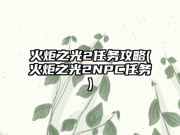 火炬之光2任务攻略(火炬之光2NPC任务)