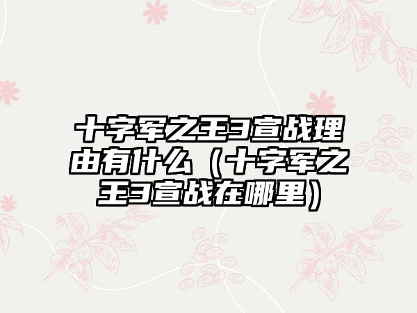 十字军之王3宣战理由有什么（十字军之王3宣战在哪里）