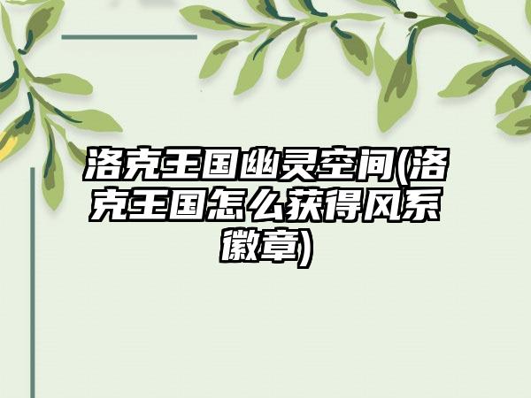 洛克王国幽灵空间(洛克王国怎么获得风系徽章)