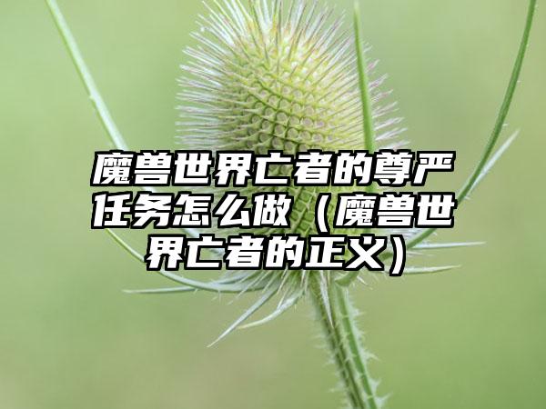 魔兽世界亡者的尊严任务怎么做（魔兽世界亡者的正义）