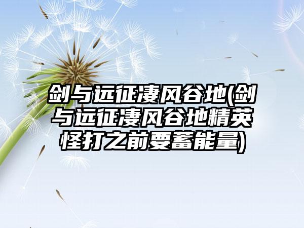 剑与远征凄风谷地(剑与远征凄风谷地精英怪打之前要蓄能量)