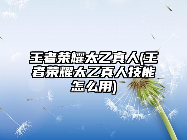 王者荣耀太乙真人(王者荣耀太乙真人技能怎么用)
