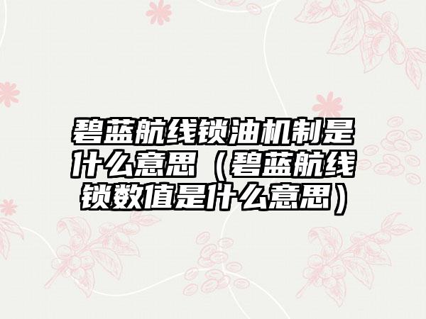 碧蓝航线锁油机制是什么意思（碧蓝航线锁数值是什么意思）