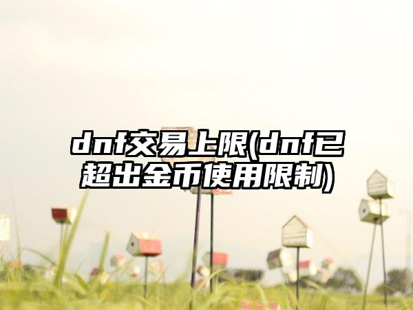 dnf交易上限(dnf已超出金币使用限制)