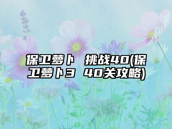 保卫萝卜 挑战40(保卫萝卜3 40关攻略)