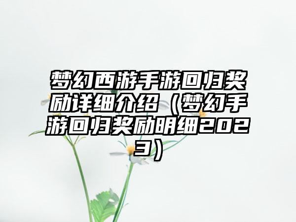 梦幻西游手游回归奖励详细介绍（梦幻手游回归奖励明细2023）