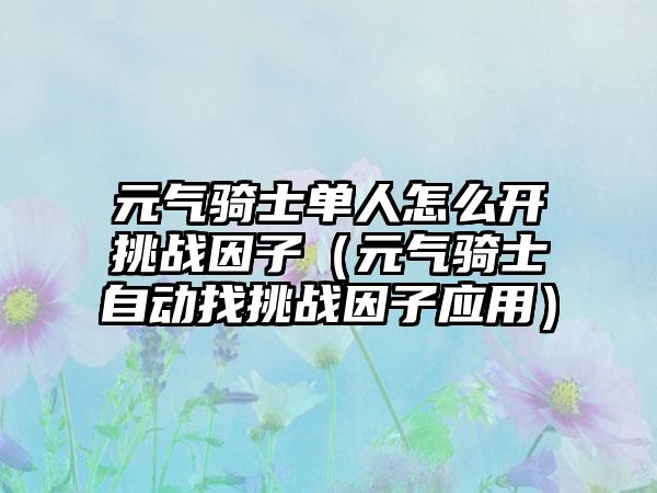 元气骑士单人怎么开挑战因子（元气骑士自动找挑战因子应用）