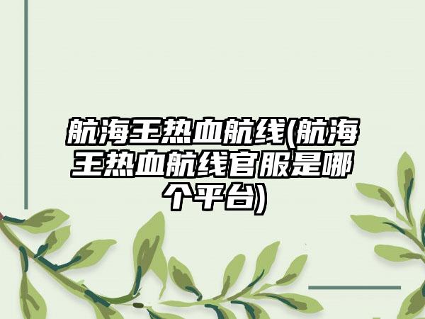 航海王热血航线(航海王热血航线官服是哪个平台)