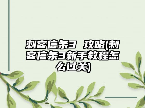 刺客信条3 攻略(刺客信条3新手教程怎么过关)