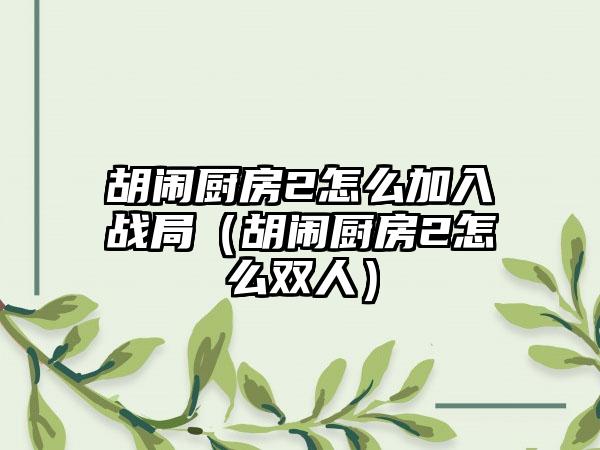 胡闹厨房2怎么加入战局（胡闹厨房2怎么双人）