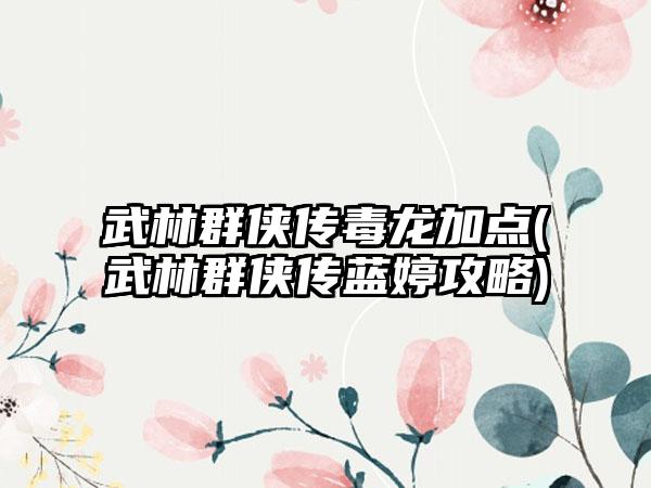 武林群侠传毒龙加点(武林群侠传蓝婷攻略)