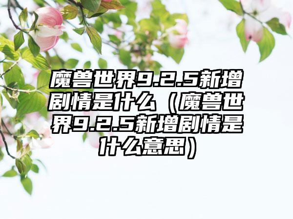 魔兽世界9.2.5新增剧情是什么（魔兽世界9.2.5新增剧情是什么意思）