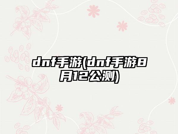 dnf手游(dnf手游8月12公测)