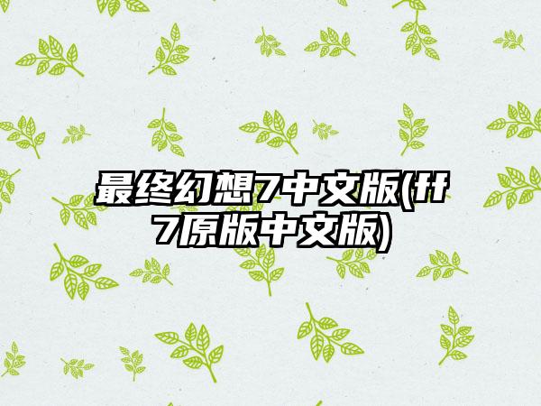 最终幻想7中文版(ff7原版中文版)
