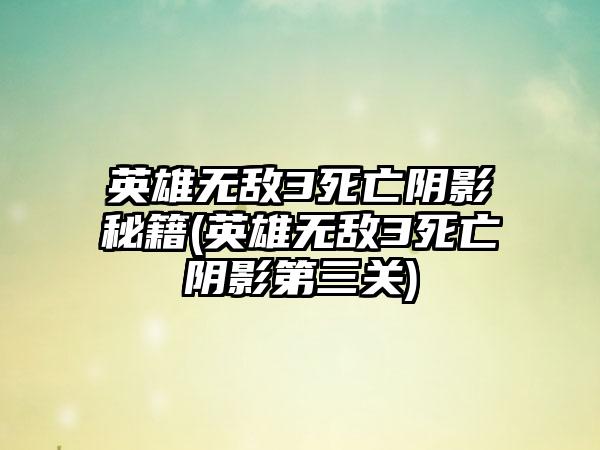 英雄无敌3死亡阴影秘籍(英雄无敌3死亡阴影第三关)