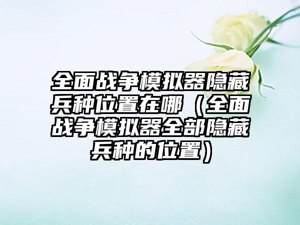 全面战争模拟器隐藏兵种位置在哪（全面战争模拟器全部隐藏兵种的位置）