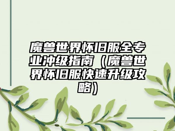 魔兽世界怀旧服全专业冲级指南（魔兽世界怀旧服快速升级攻略）