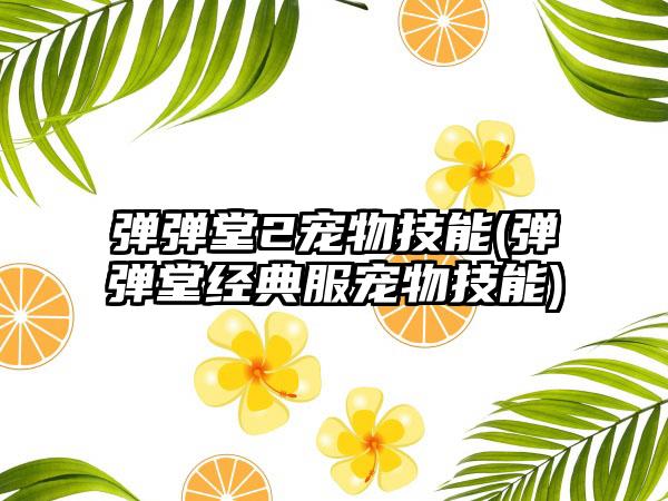 弹弹堂2宠物技能(弹弹堂经典服宠物技能)
