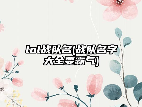 lol战队名(战队名字大全要霸气)