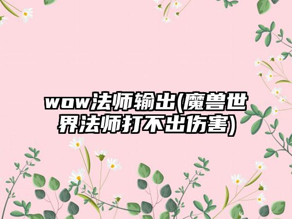 wow法师输出(魔兽世界法师打不出伤害)