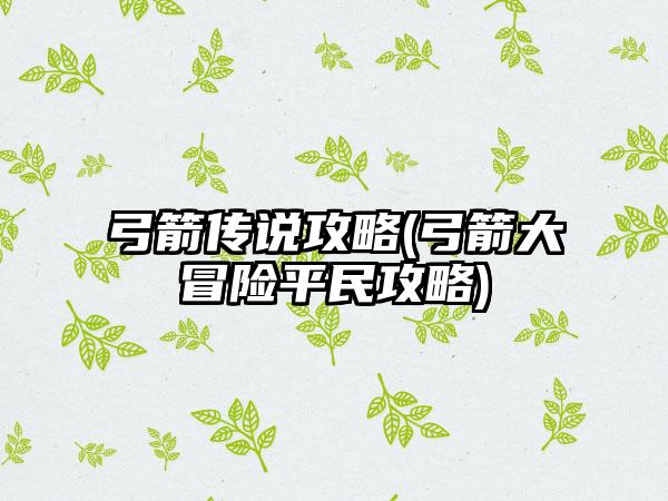 弓箭传说攻略(弓箭大冒险平民攻略)