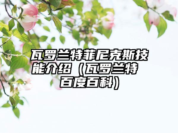 瓦罗兰特菲尼克斯技能介绍（瓦罗兰特 百度百科）