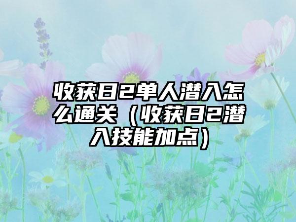 收获日2单人潜入怎么通关（收获日2潜入技能加点）