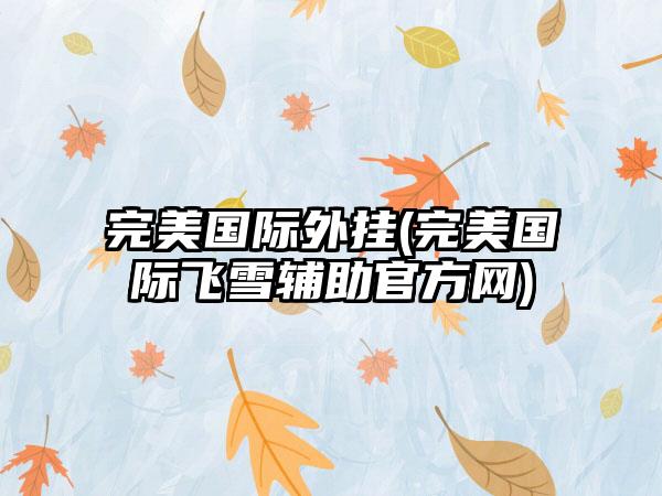 完美国际外挂(完美国际飞雪辅助官方网)