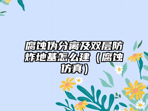 腐蚀伪分离及双层防炸地基怎么建（腐蚀仿真）