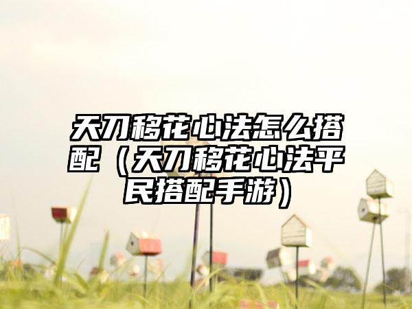 天刀移花心法怎么搭配（天刀移花心法平民搭配手游）