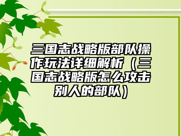 三国志战略版部队操作玩法详细解析（三国志战略版怎么攻击别人的部队）