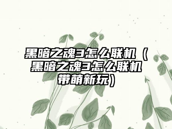 黑暗之魂3怎么联机（黑暗之魂3怎么联机带萌新玩）