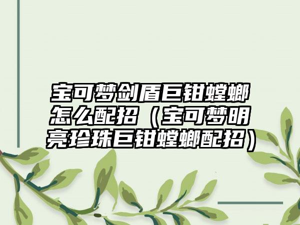 宝可梦剑盾巨钳螳螂怎么配招（宝可梦明亮珍珠巨钳螳螂配招）