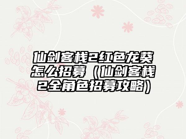 仙剑客栈2红色龙葵怎么招募（仙剑客栈2全角色招募攻略）