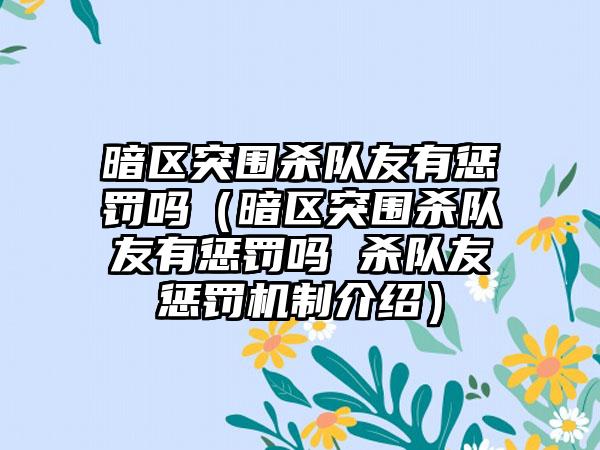 暗区突围杀队友有惩罚吗（暗区突围杀队友有惩罚吗 杀队友惩罚机制介绍）