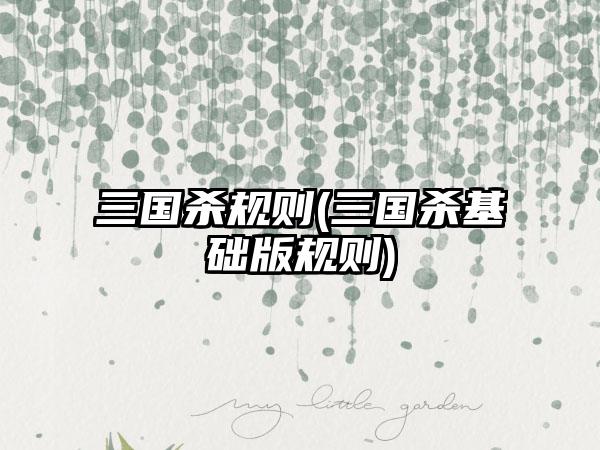 三国杀规则(三国杀基础版规则)