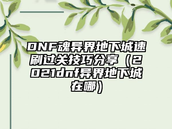 DNF魂异界地下城速刷过关技巧分享（2021dnf异界地下城在哪）