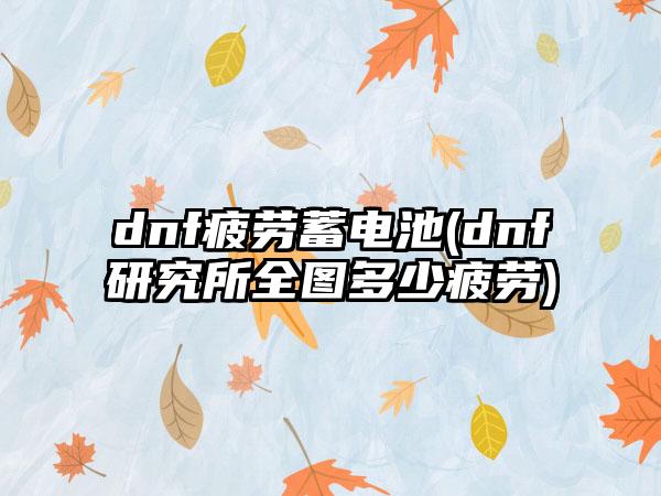 dnf疲劳蓄电池(dnf研究所全图多少疲劳)