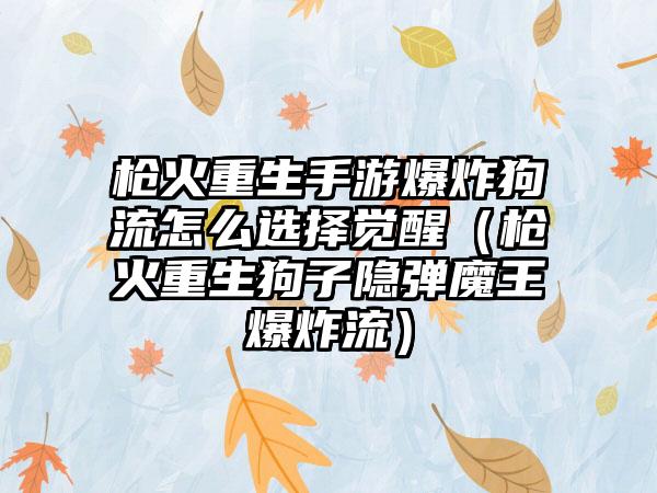 枪火重生手游爆炸狗流怎么选择觉醒（枪火重生狗子隐弹魔王爆炸流）