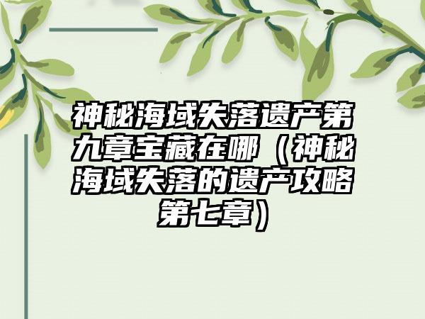神秘海域失落遗产第九章宝藏在哪（神秘海域失落的遗产攻略第七章）