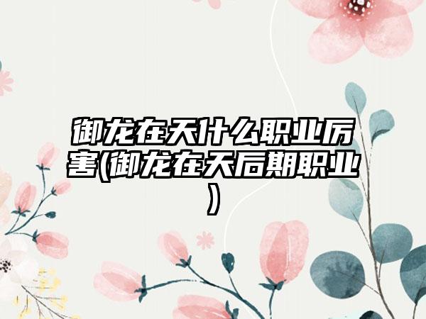 御龙在天什么职业厉害(御龙在天后期职业)