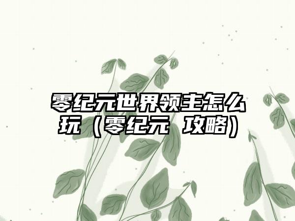 零纪元世界领主怎么玩（零纪元 攻略）