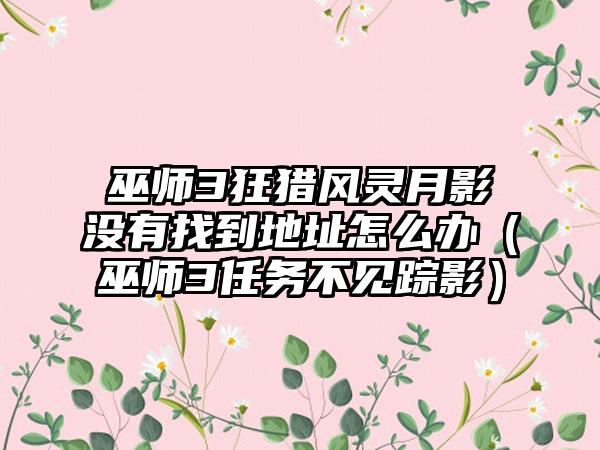 巫师3狂猎风灵月影没有找到地址怎么办（巫师3任务不见踪影）