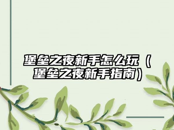 堡垒之夜新手怎么玩（堡垒之夜新手指南）