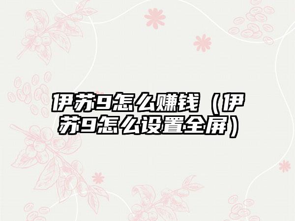 伊苏9怎么赚钱（伊苏9怎么设置全屏）
